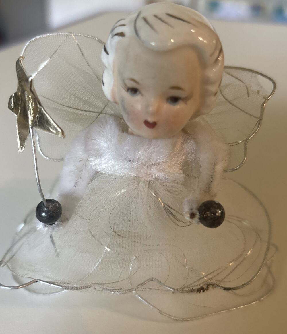 Holt Howard 1950's Vintage Christmas Porcelain Head and Tulle Angel